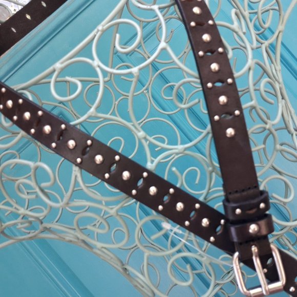 Genuine Leather Belt Metal Studded Silver Studs Grommets Rivets Goth Medieval. T - Picture 10 of 12